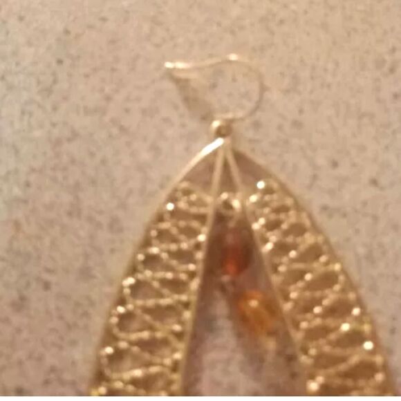 🩷Vintage Goldtone & Beaded CHANDELIER Drop/Dangle Wires PIERCED EARRINGS NWOT - Picture 3 of 3